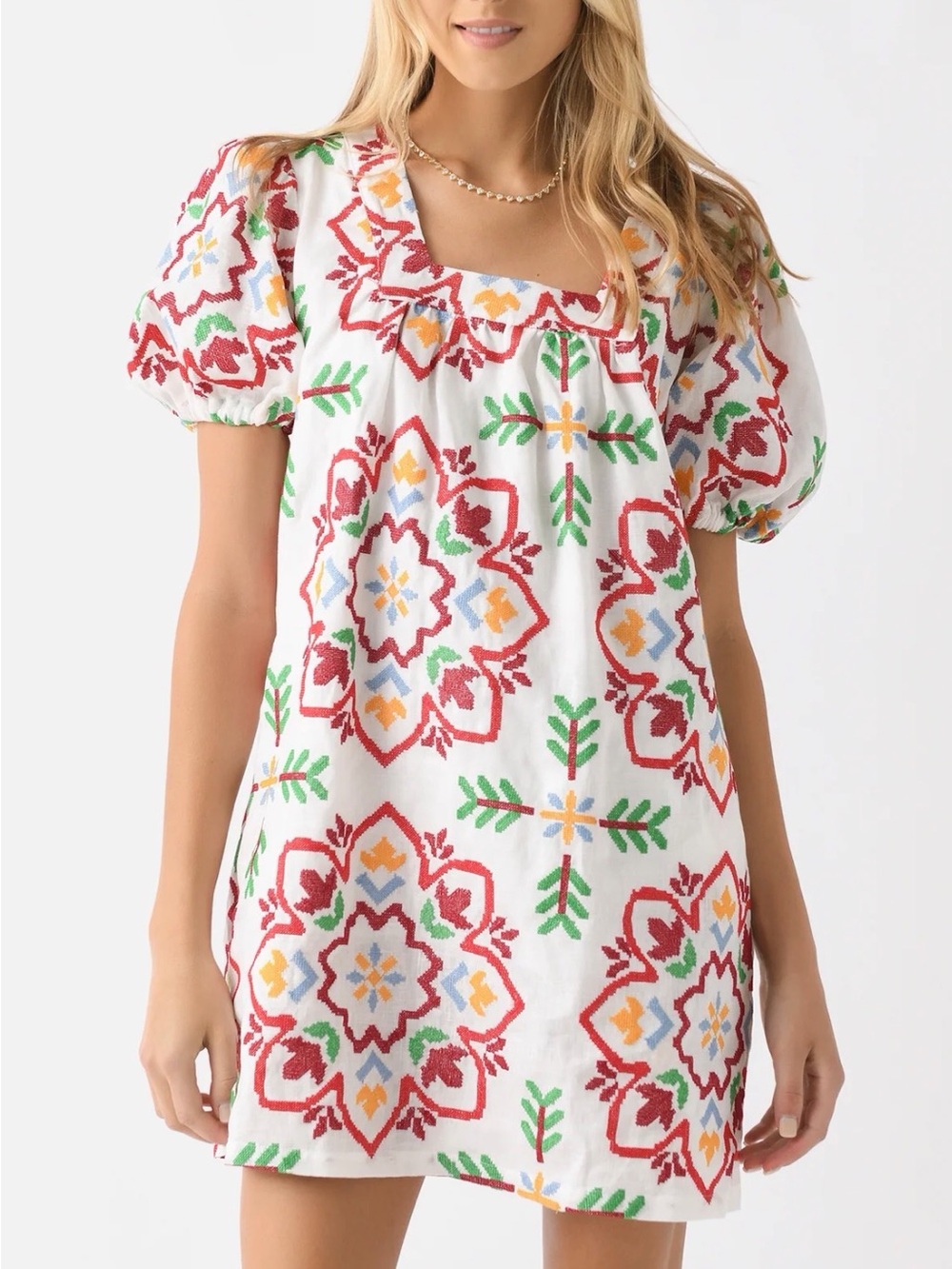 Never A Wallflower Short Linen Square Neck Dress